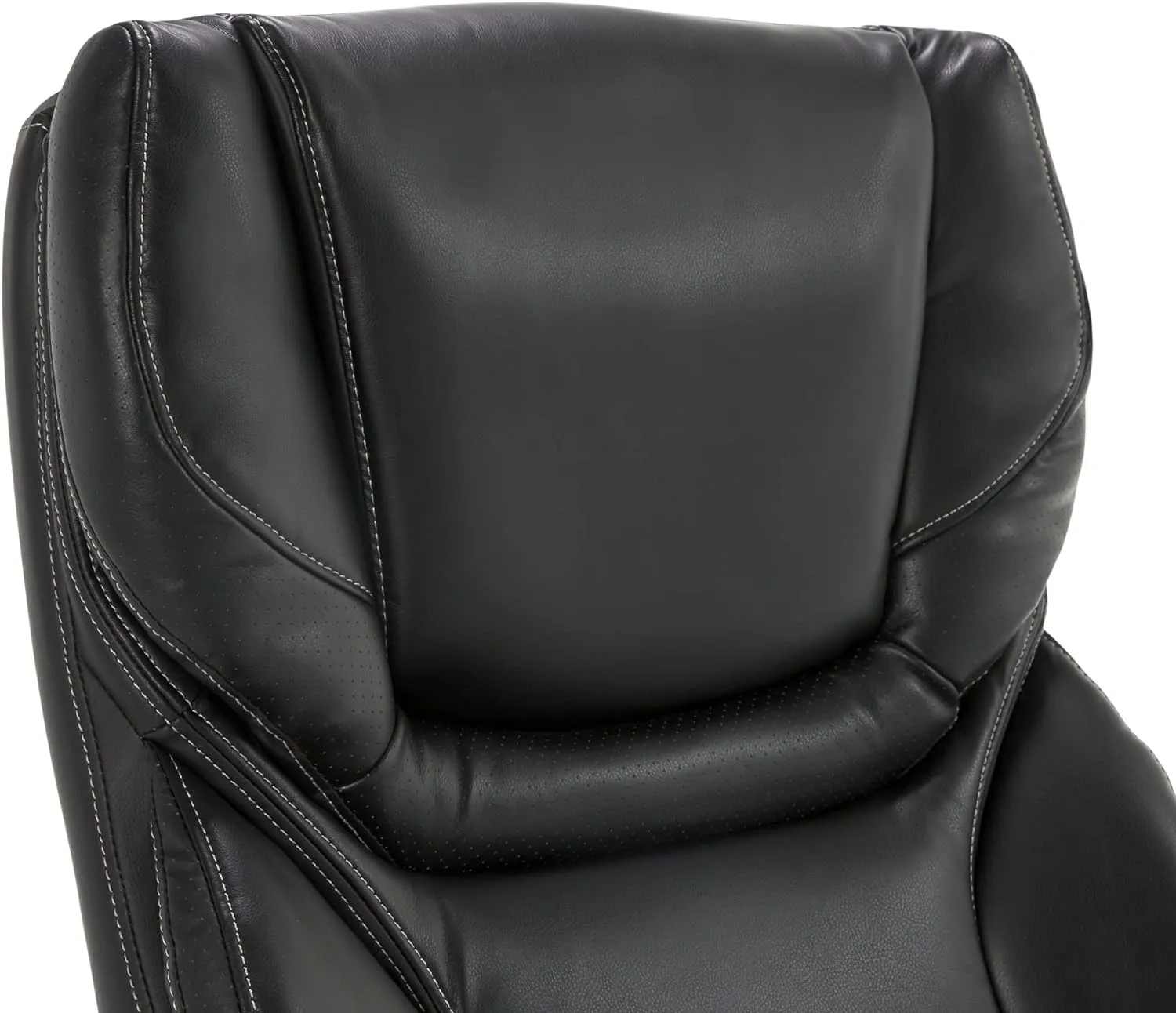 Serta® Conway Big & Tall Executive Office Chair, Ergonomic High-Back with Adjustable Lumbar, Semi Plush Cushion and Body Pillows, Padded Armrests, Wooden Swivel Base, Bonded Leather, Black