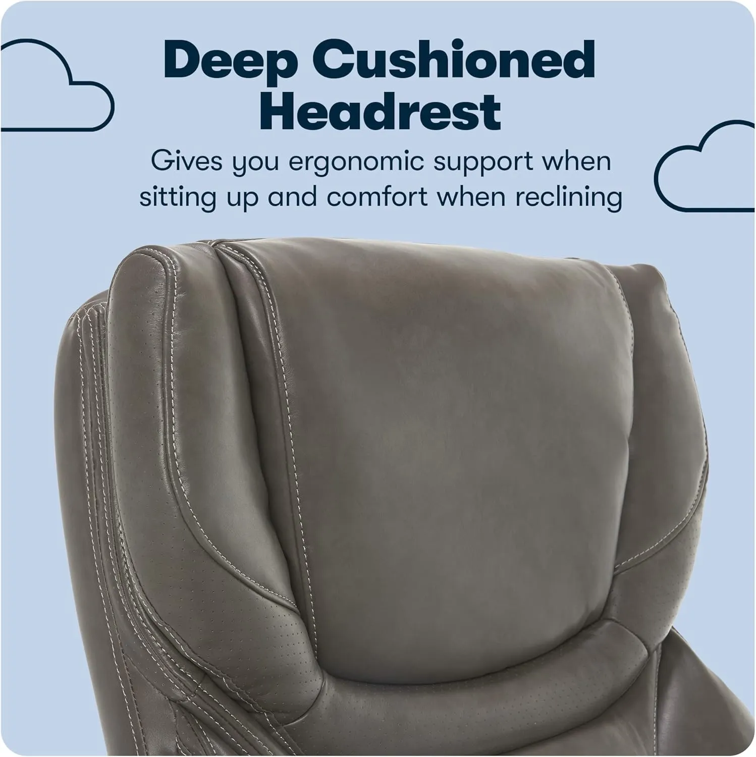 Serta® Conway Big & Tall Executive Office Chair, Ergonomic High-Back with Adjustable Lumbar, Semi Plush Cushion and Body Pillows, Padded Armrests, Wooden Swivel Base, Bonded Leather, Gray