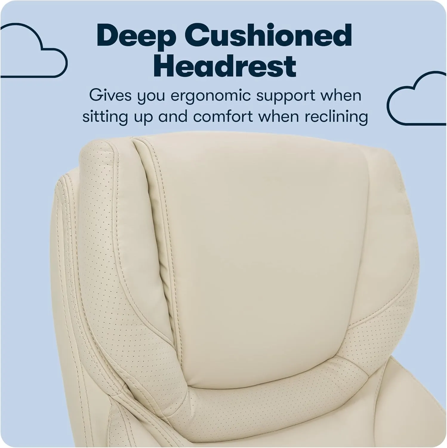 Serta® Conway Big & Tall Executive Office Chair, Ergonomic High-Back with Adjustable Lumbar, Semi Plush Cushion and Body Pillows, Padded Armrests, Wooden Swivel Base, Bonded Leather, Ivory White