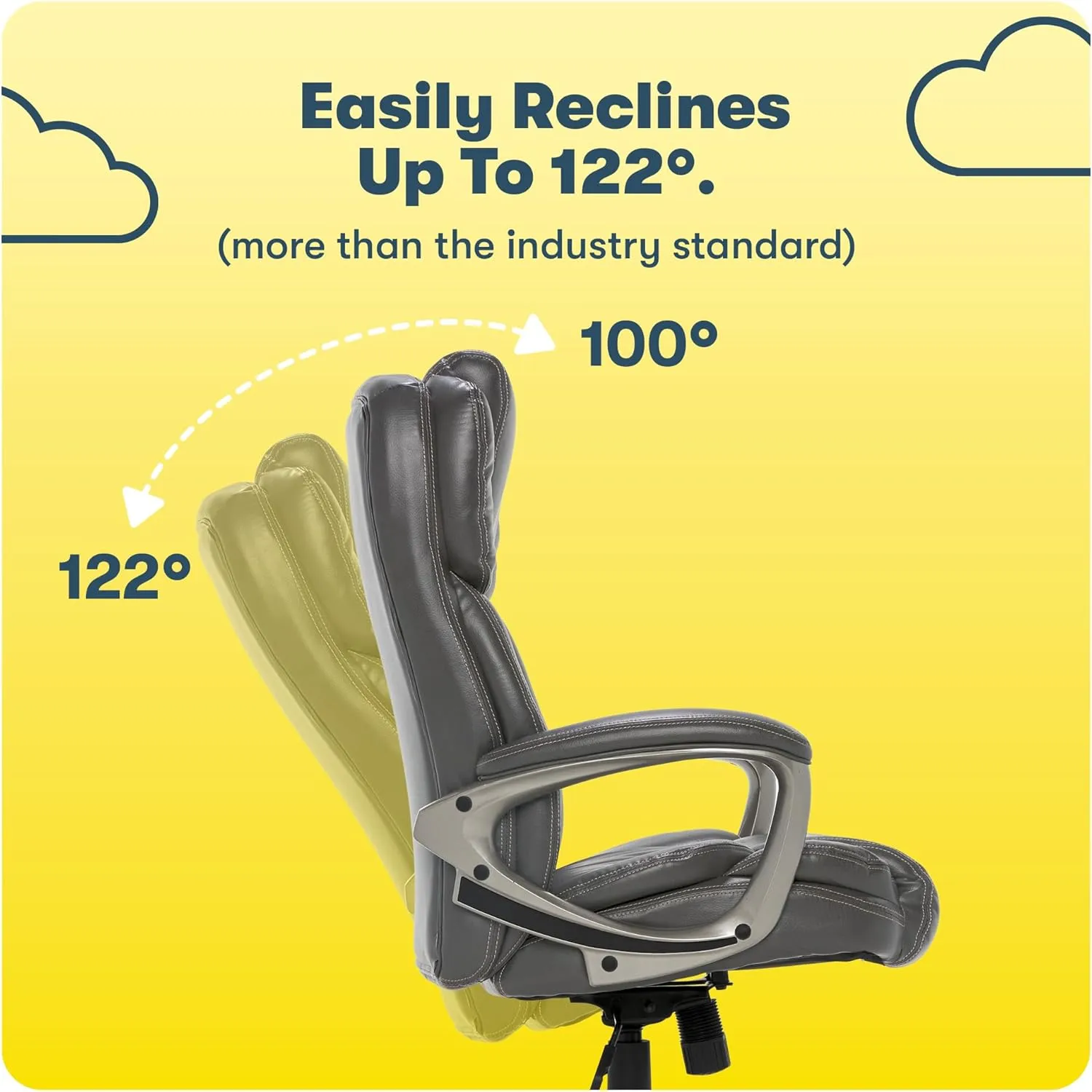 Serta Garret Executive Office Chair, Ergonomic Mid-Back with Lumbar Support, Semi-Plush Cushion and Body Pillows, Padded Armrests, Swivel Base, Bonded Leather, Gray