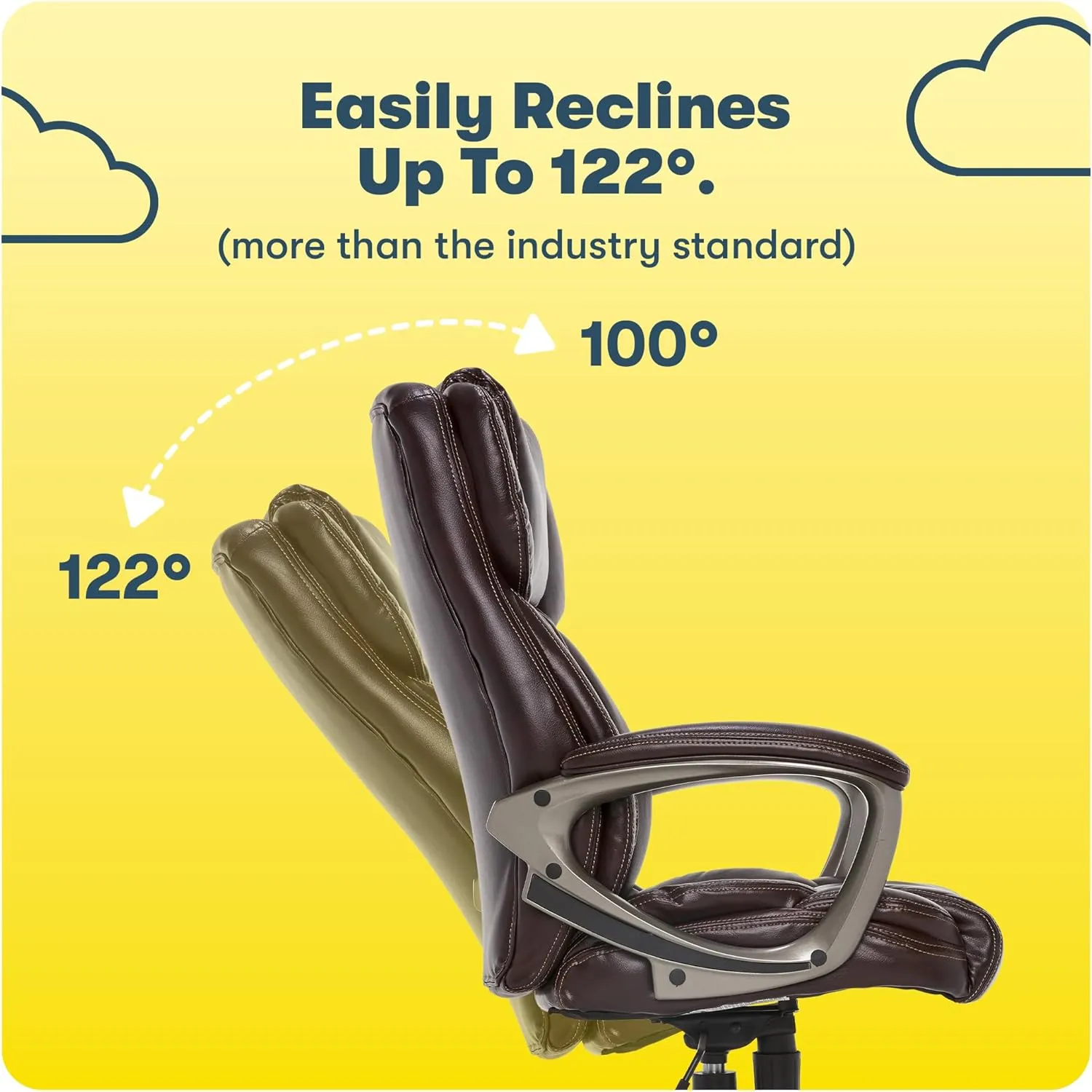 Serta Garret Executive Office Chair, Ergonomic Mid-Back with Lumbar Support, Semi-Plush Cushion and Body Pillows, Padded Armrests, Swivel Base, Bonded Leather, High, Brown