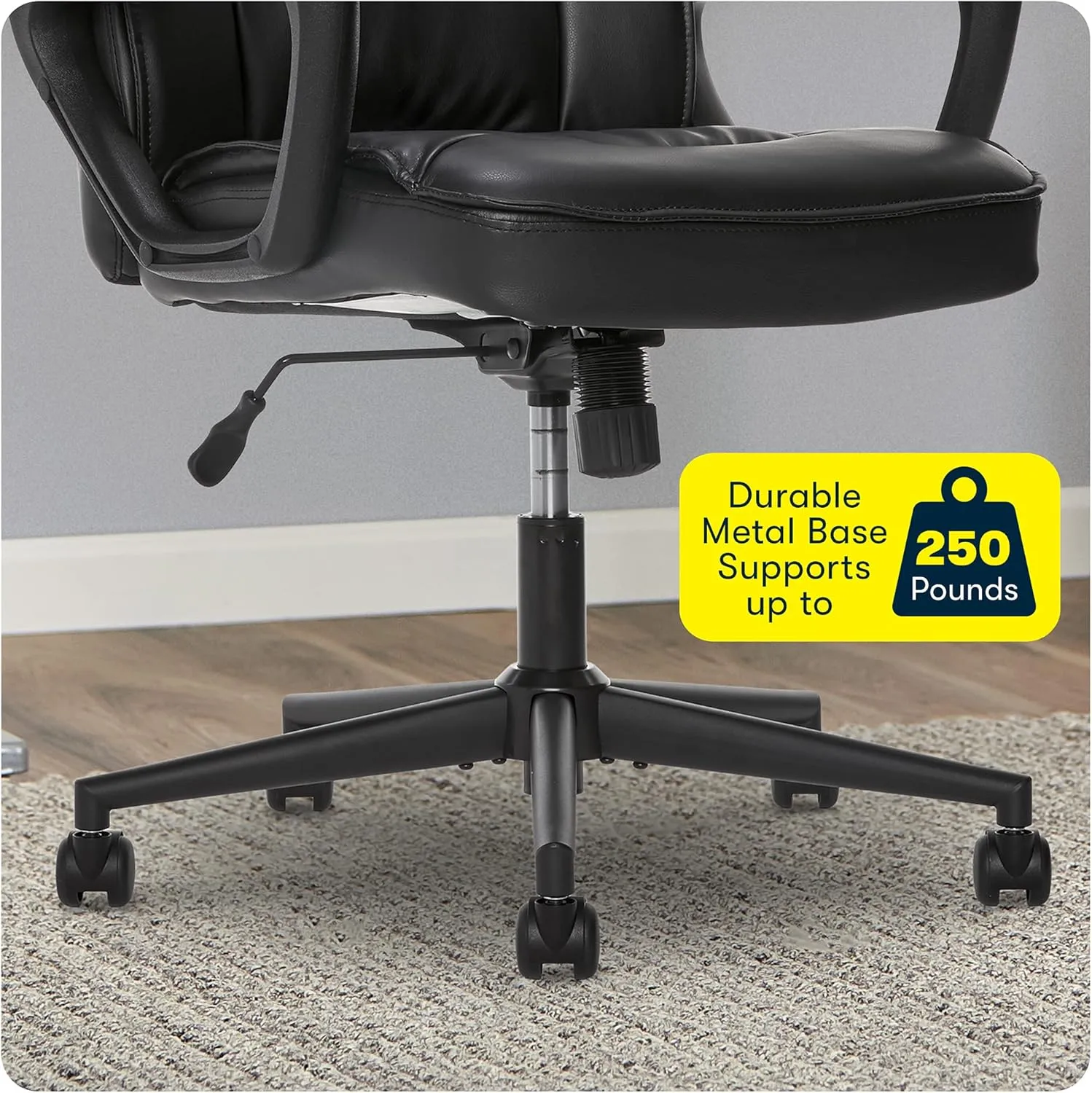 Serta Hannah Executive Home Office Desk Chair, Ergonomic Mid-Back with Lumbar Support, Firm Seat Cushion, Layered Body Pillows, Padded Armrests, Swivel Base, Easy Assembly, Bonded Leather, Black