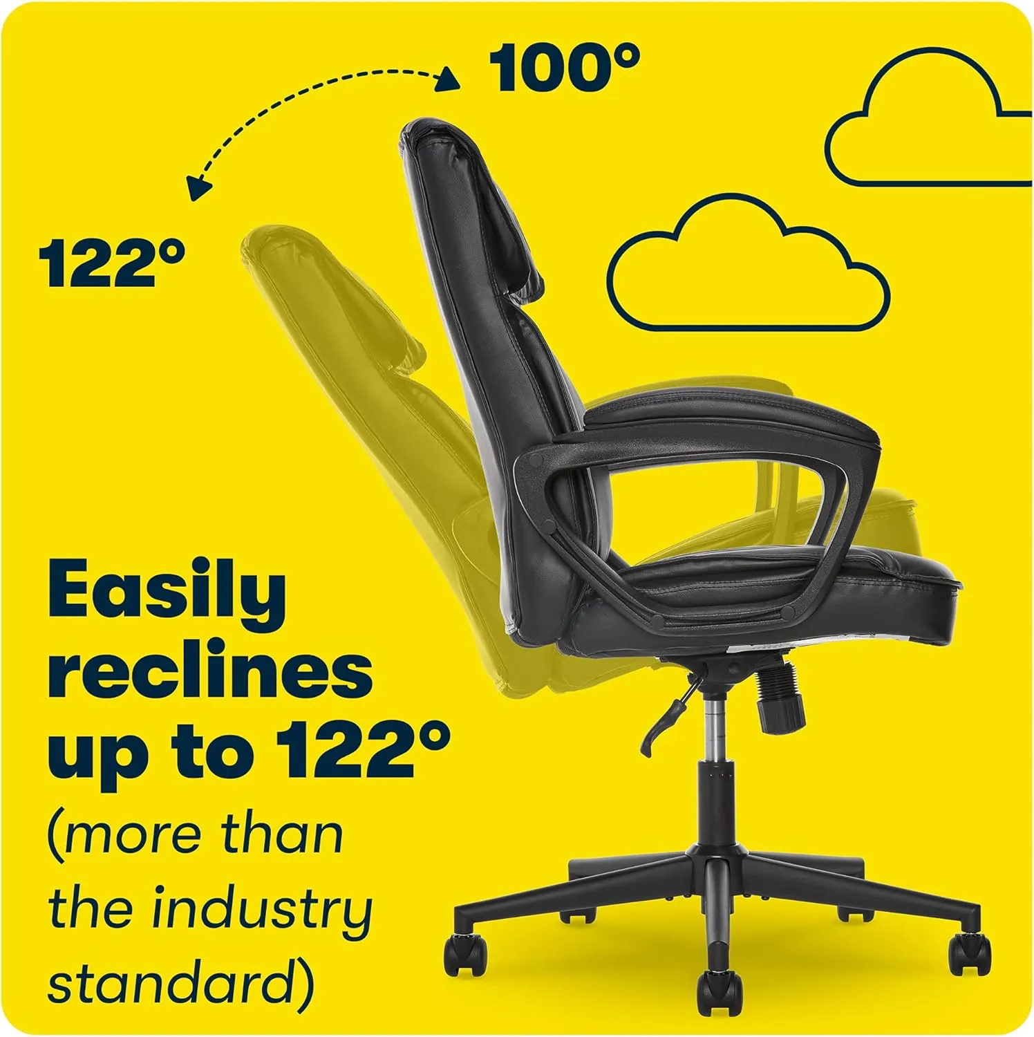 Serta Hannah Executive Home Office Desk Chair, Ergonomic Mid-Back with Lumbar Support, Firm Seat Cushion, Layered Body Pillows, Padded Armrests, Swivel Base, Easy Assembly, Bonded Leather, Black