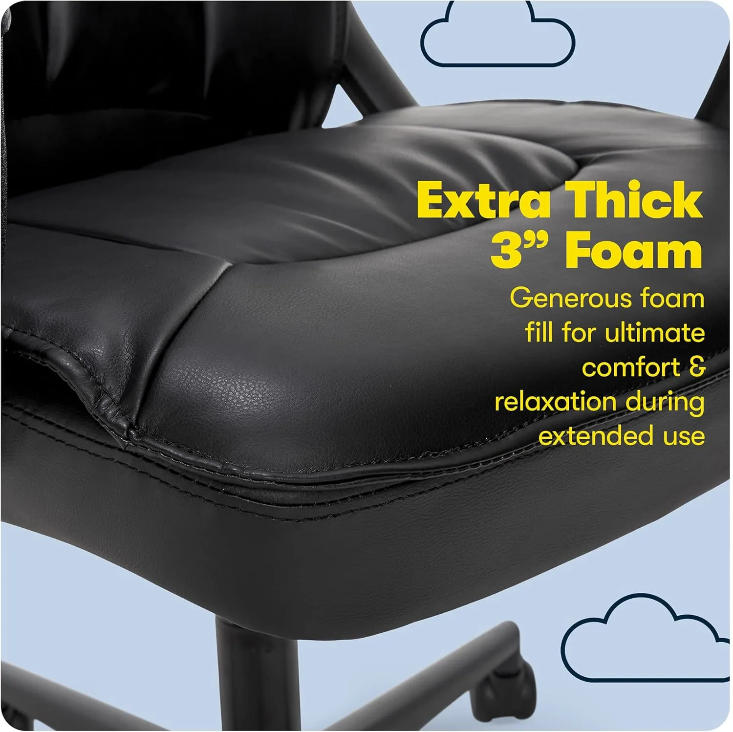 Serta Hannah Executive Home Office Desk Chair, Ergonomic Mid-Back with Lumbar Support, Firm Seat Cushion, Layered Body Pillows, Padded Armrests, Swivel Base, Easy Assembly, Bonded Leather, Black