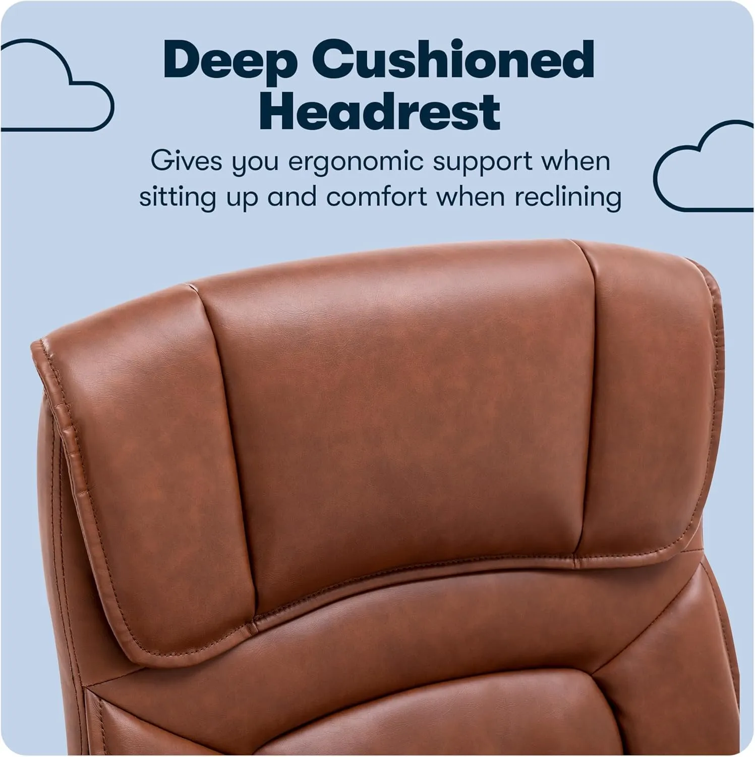 Serta® Hannah Executive Home Office Desk Chair, Ergonomic Mid-Back with Lumbar Support, Firm Seat Cushion, Layered Body Pillows, Padded Armrests, Swivel Base, Easy Assembly, Bonded Leather, Cognac