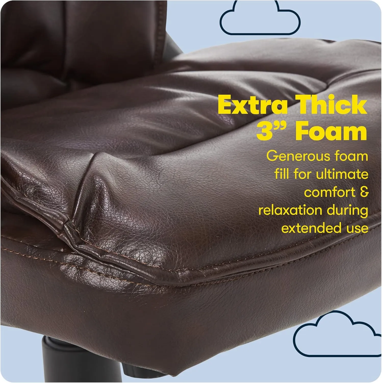 Serta Hannah Executive Home Office Desk Chair, Ergonomic Mid-Back with Lumbar Support, Firm Seat Cushion, Layered Body Pillows, Padded Armrests, Swivel Base, Easy Assembly, Faux Leather, Brown