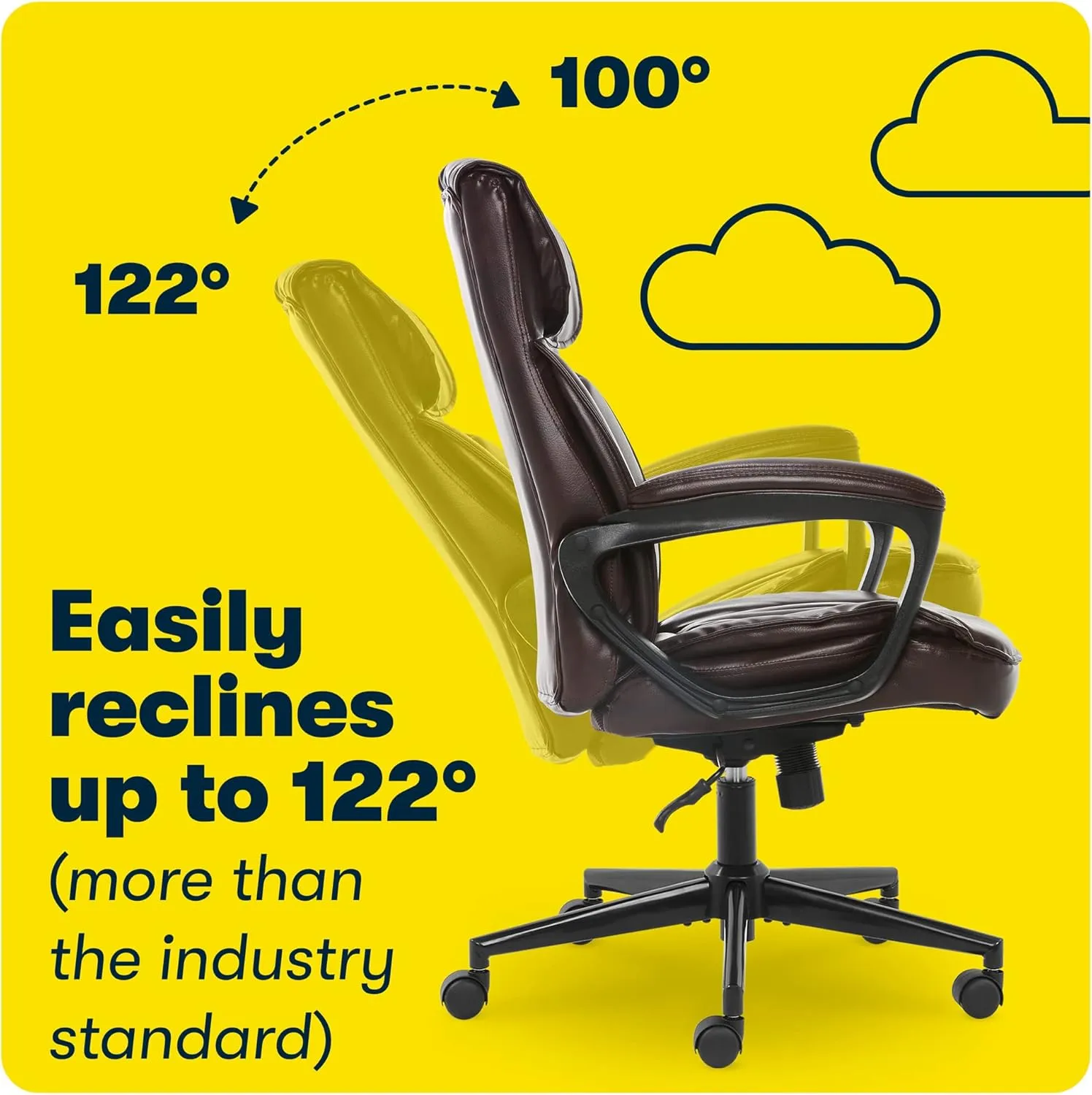 Serta Hannah Executive Home Office Desk Chair, Ergonomic Mid-Back with Lumbar Support, Firm Seat Cushion, Layered Body Pillows, Padded Armrests, Swivel Base, Easy Assembly, Faux Leather, Brown