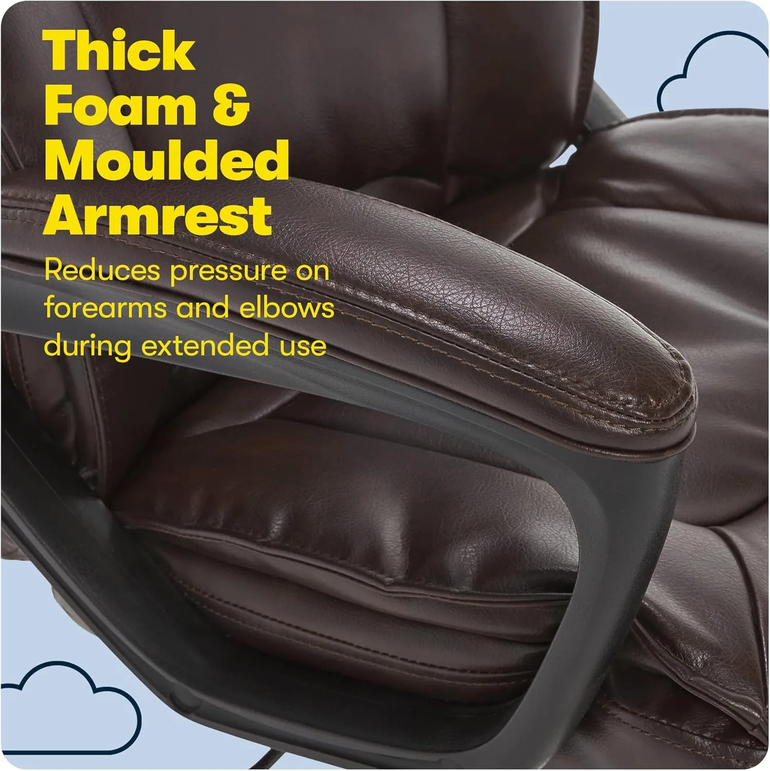 Serta Hannah Executive Home Office Desk Chair, Ergonomic Mid-Back with Lumbar Support, Firm Seat Cushion, Layered Body Pillows, Padded Armrests, Swivel Base, Easy Assembly, Faux Leather, Brown