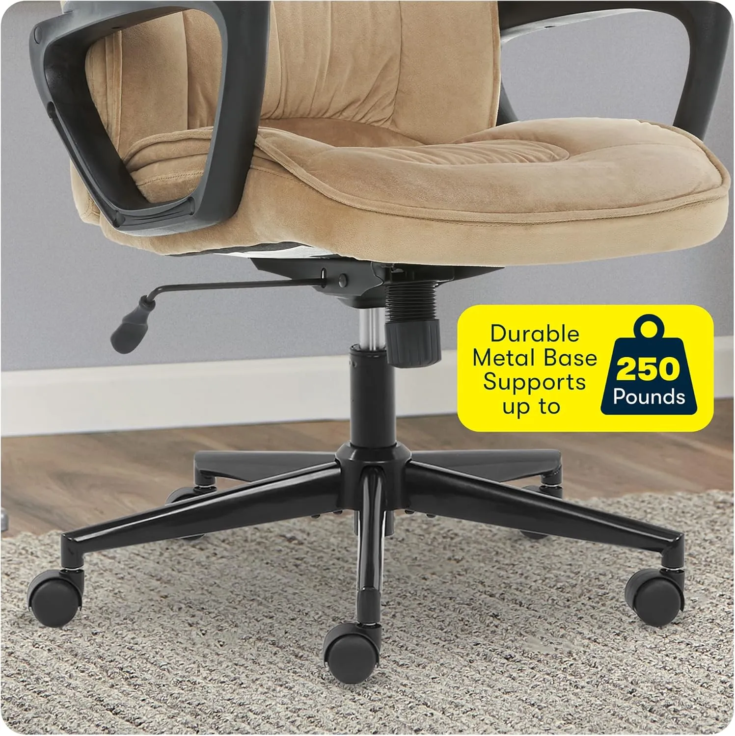Serta Hannah Executive Home Office Desk Chair, Ergonomic Mid-Back with Lumbar Support, Firm Seat Cushion, Layered Body Pillows, Padded Armrests, Swivel Base, Easy Assembly, Microfiber, Beige