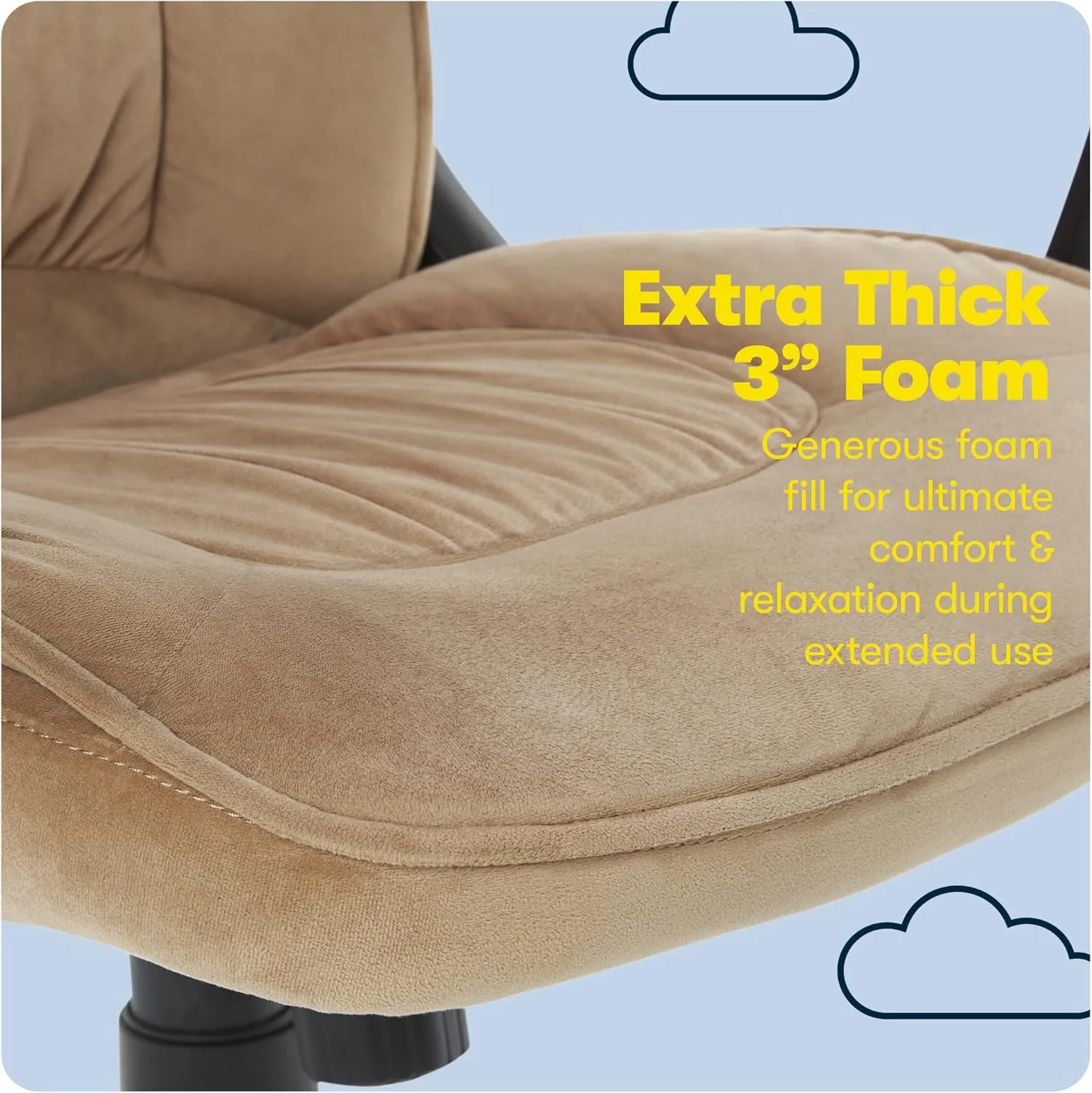 Serta Hannah Executive Home Office Desk Chair, Ergonomic Mid-Back with Lumbar Support, Firm Seat Cushion, Layered Body Pillows, Padded Armrests, Swivel Base, Easy Assembly, Microfiber, Beige