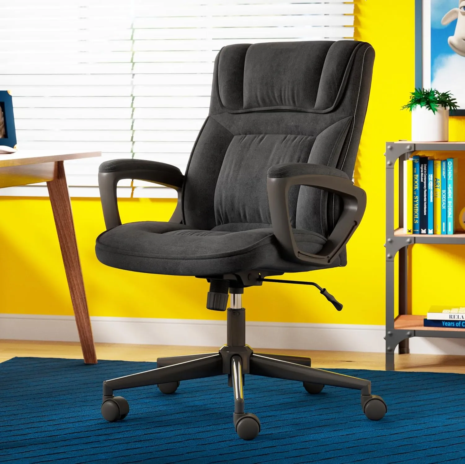 Serta Hannah Executive Home Office Desk Chair, Ergonomic Mid-Back with Lumbar Support, Firm Seat Cushion, Layered Body Pillows, Padded Armrests, Swivel Base, Easy Assembly, Microfiber, Charcoal Grey