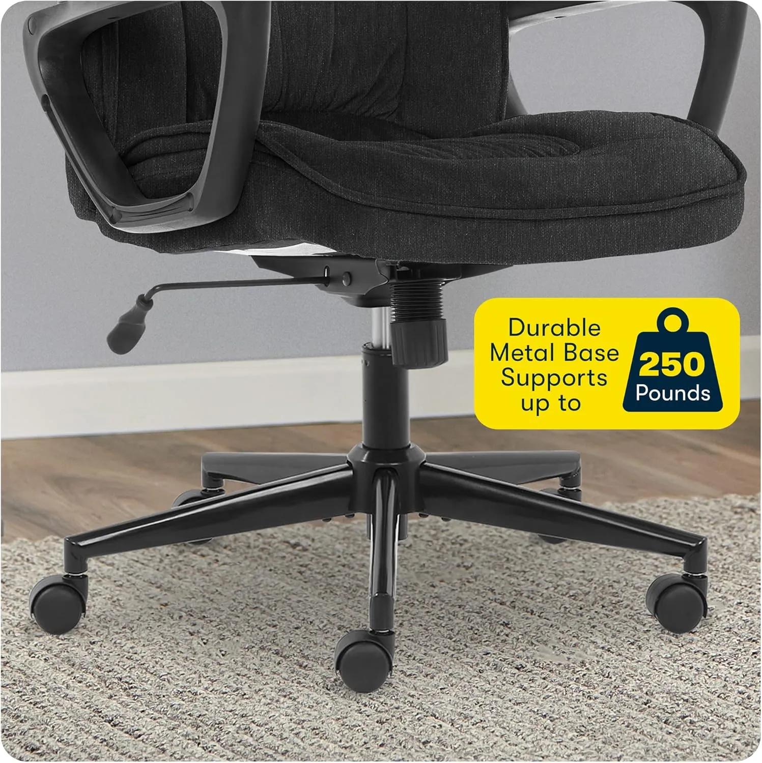 Serta Hannah Executive Home Office Desk Chair, Ergonomic Mid-Back with Lumbar Support, Firm Seat Cushion, Layered Body Pillows, Padded Armrests, Swivel Base, Easy Assembly, Microfiber, Charcoal Grey