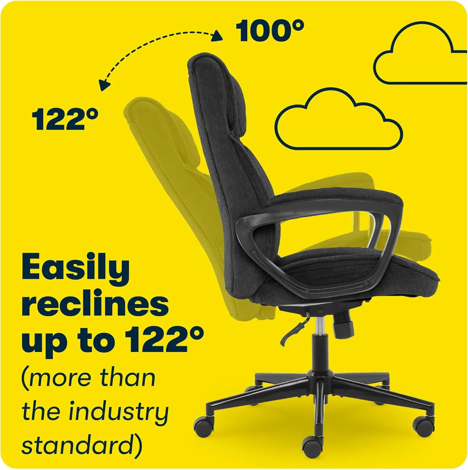 Serta Hannah Executive Home Office Desk Chair, Ergonomic Mid-Back with Lumbar Support, Firm Seat Cushion, Layered Body Pillows, Padded Armrests, Swivel Base, Easy Assembly, Microfiber, Charcoal Grey