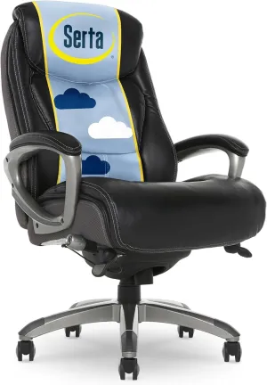 Serta® Lautner Executive Home Office Desk Chair, Ergonomic High-Back with Adjustable Lumbar and Body Pillows, SmartLayers™ and ComfortCoils® Technology, Mesh and Bonded Leather, Black and Gray