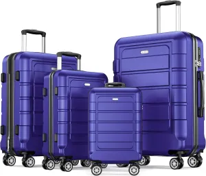 SHOWKOO Luggage Sets Expandable PC ABS Durable Suitcase Sets Double Wheels TSA Lock 4 Piece Luggage Set Royal Blue