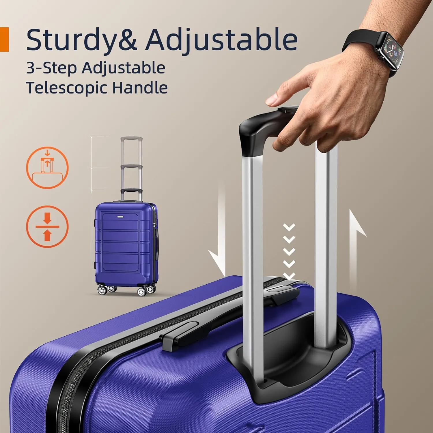 SHOWKOO Luggage Sets Expandable PC ABS Durable Suitcase Sets Double Wheels TSA Lock 4 Piece Luggage Set Royal Blue