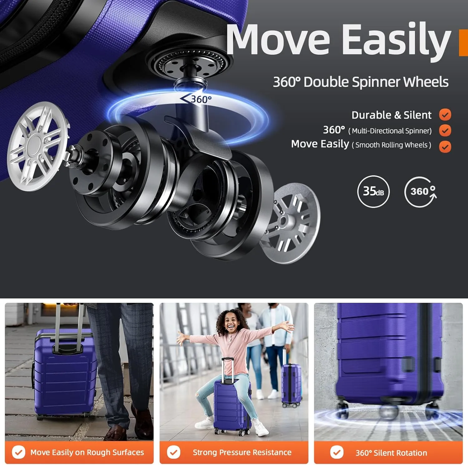 SHOWKOO Luggage Sets Expandable PC ABS Durable Suitcase Sets Double Wheels TSA Lock 4 Piece Luggage Set Royal Blue