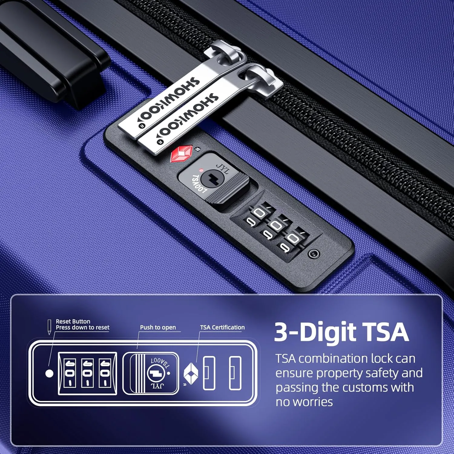 SHOWKOO Luggage Sets Expandable PC ABS Durable Suitcase Sets Double Wheels TSA Lock 4 Piece Luggage Set Royal Blue