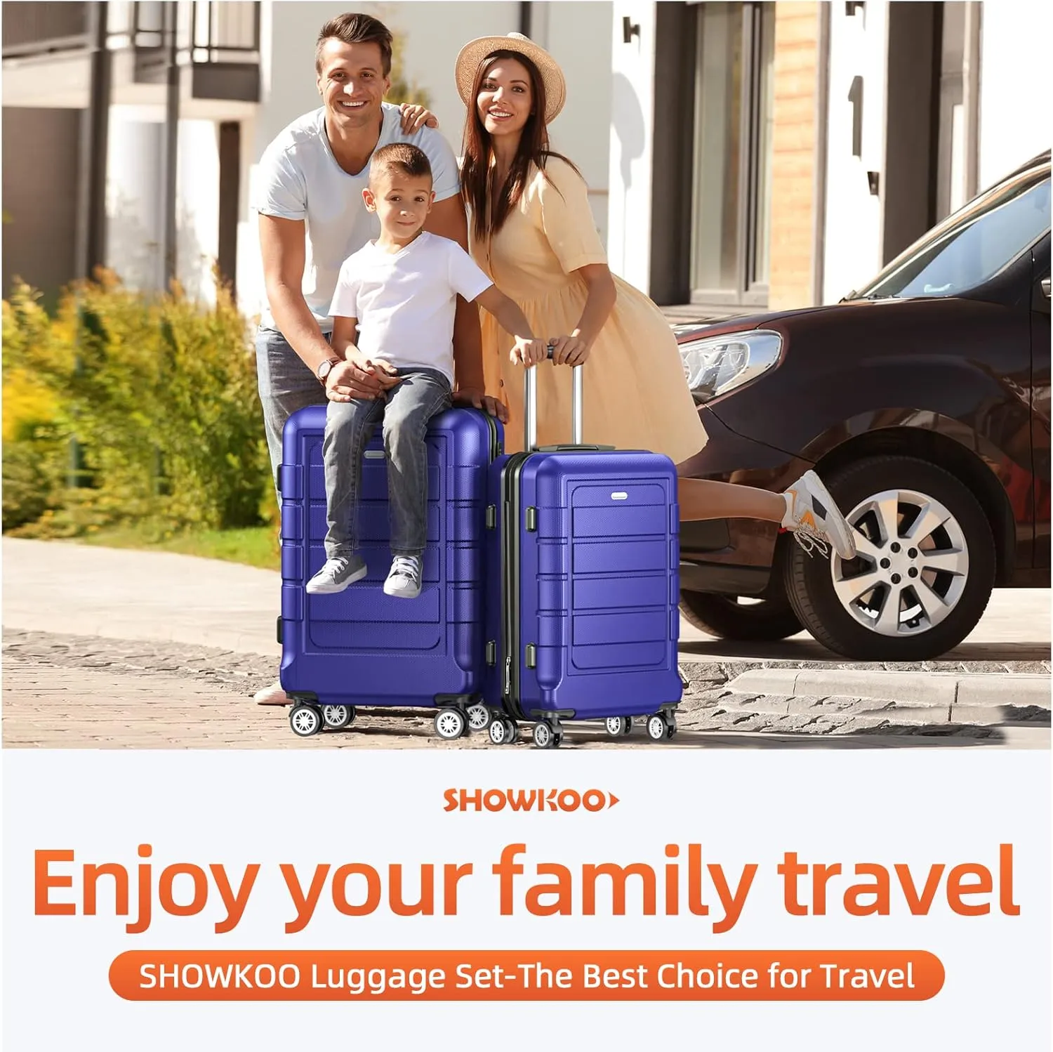 SHOWKOO Luggage Sets Expandable PC ABS Durable Suitcase Sets Double Wheels TSA Lock 4 Piece Luggage Set Royal Blue