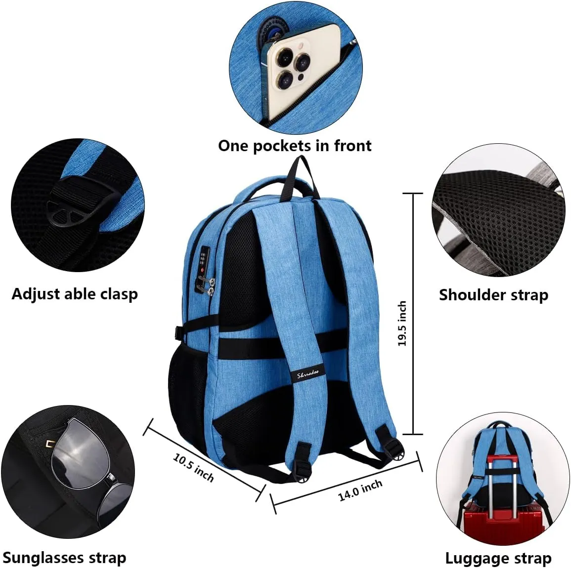 SHRRADOO Anti Theft Laptop Backpack Travel Backpacks with usb Charging Port for Women Men College Backpack Computer Bag Fits 17 Inch Laptop,Sky Blue