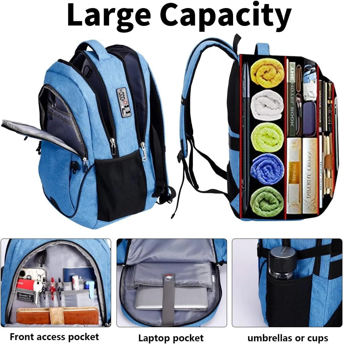 SHRRADOO Anti Theft Laptop Backpack Travel Backpacks with usb Charging Port for Women Men College Backpack Computer Bag Fits 17 Inch Laptop,Sky Blue