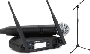 Shure GLXD24 /SM58 Digital Wireless Handheld Microphone System with SM58 Capsule and Tripod Microphone Stand for Professional Audio Performance
