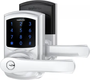 Signstek Keyless Entry,Digital Smartcode Door Lock for Front Door,Keypad Door Lock with Handle and Security Key,Touchscreen,Easy Installation,Silver
