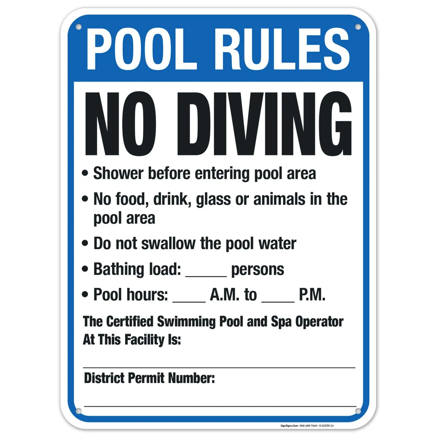 Sigo Signs, District of Columbia Pool Rules Sign, Complies with District of Columbia Pool Safety Code, 18x24 Inches, 55 mil Thick HDPS (high Density polystyrene), Made in USA