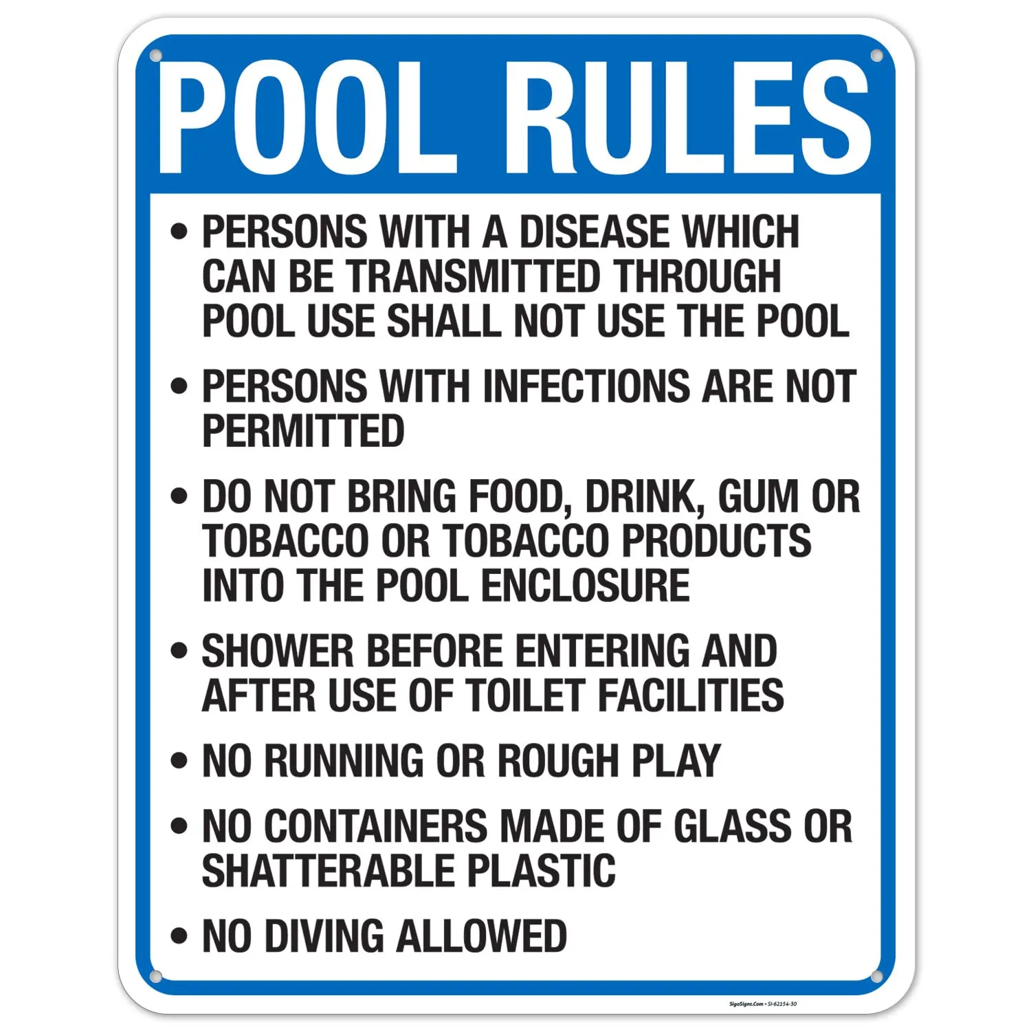 Sigo Signs, South Dakota Pool Rules Sign, Complies with State of South Dakota Pool Safety Code, (SI-62154) 24x30 Inches, 55 mil Thick HDPS (high Density polystyrene), Made in USA