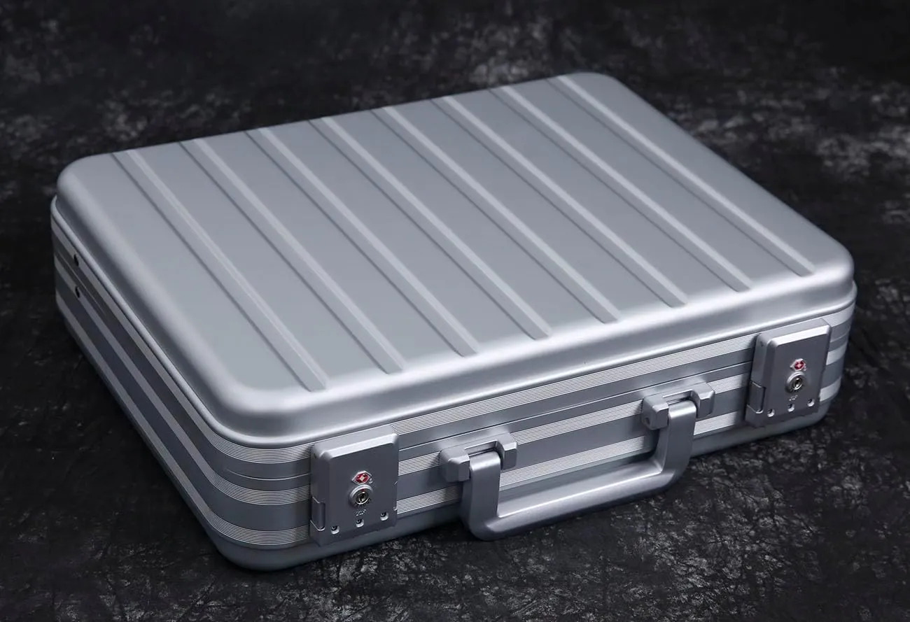 Silver Aluminum Attache Case Padded Laptop Briefcase Combo TSA Lock Hard Sided Money Suitcase