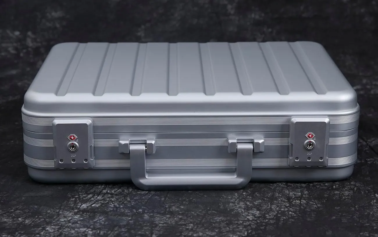 Silver Aluminum Attache Case Padded Laptop Briefcase Combo TSA Lock Hard Sided Money Suitcase