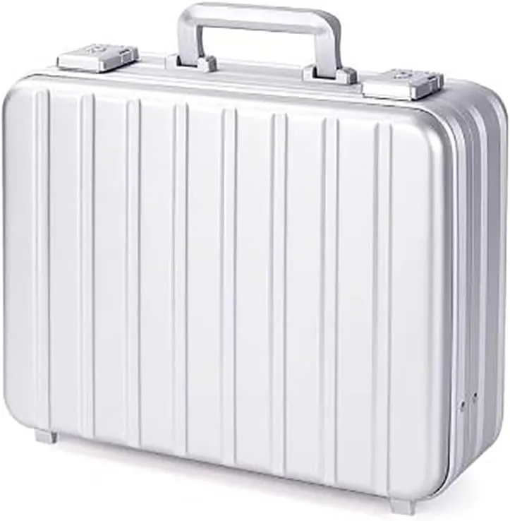 Silver Aluminum Attache Case Padded Laptop Briefcase Combo TSA Lock Hard Sided Money Suitcase