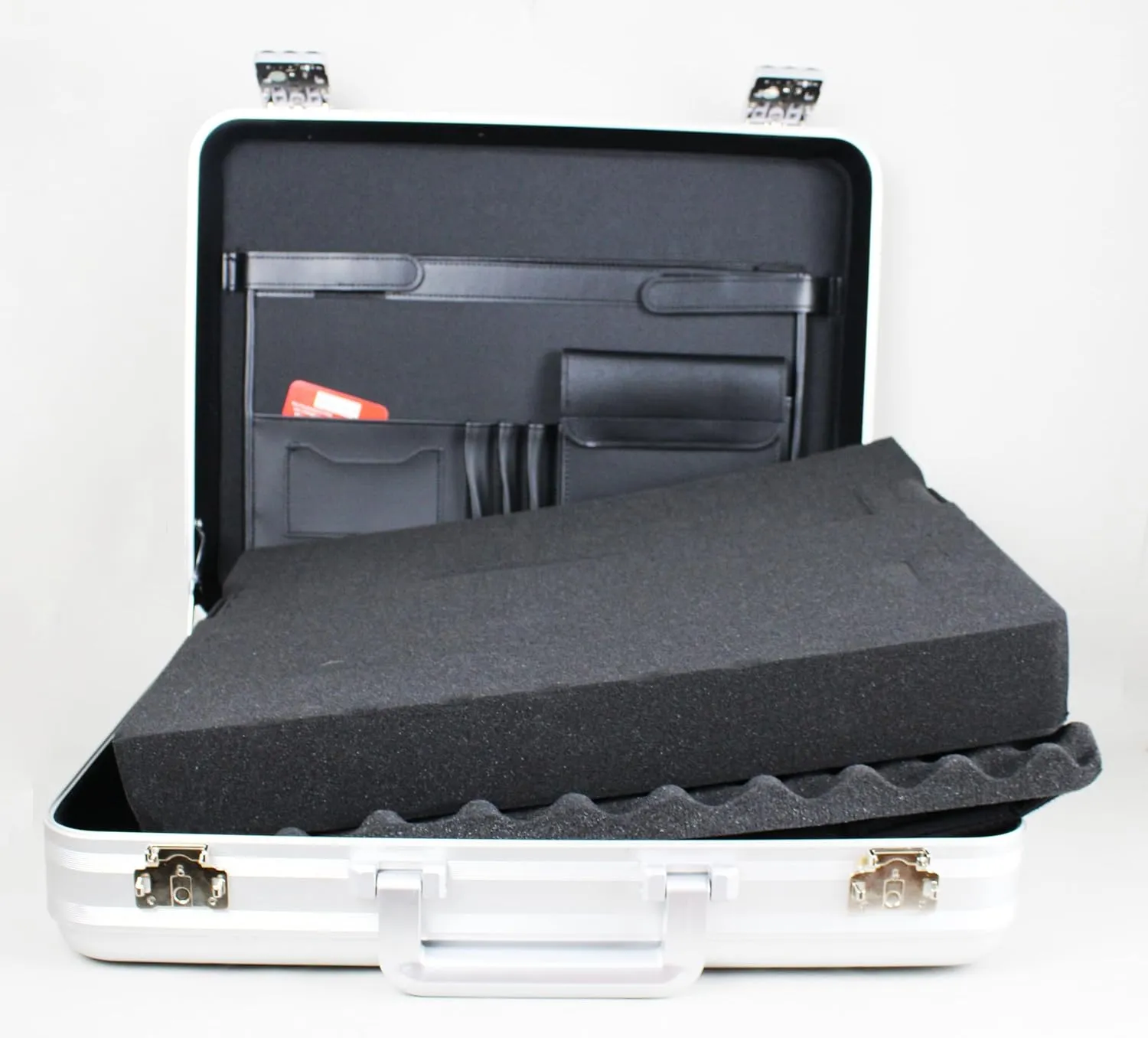 Silver Aluminum Attache Case Padded Laptop Briefcase Combo TSA Lock Hard Sided Money Suitcase