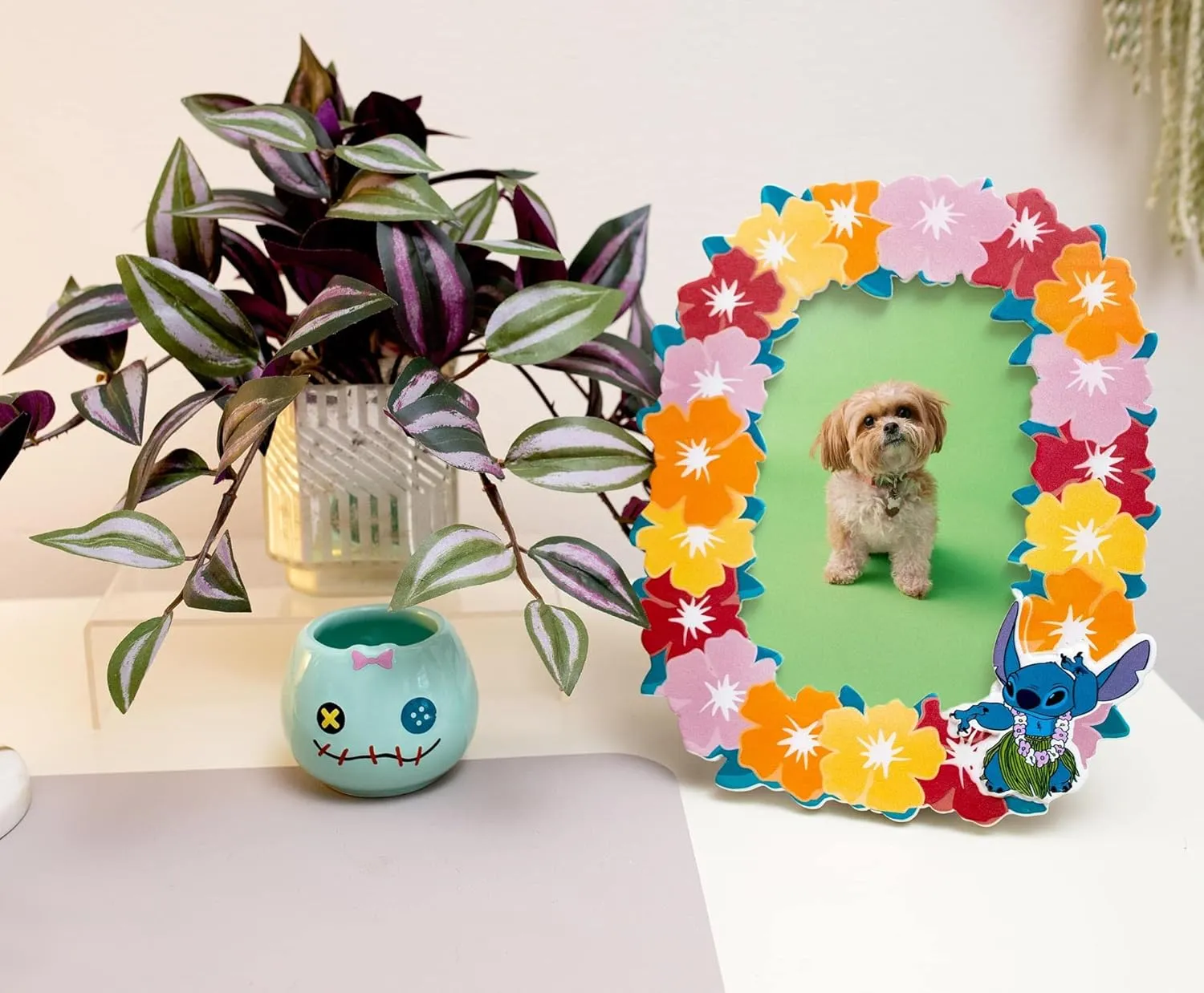 Silver Buffalo Disney Lilo and Stitch Hibiscus Hawaiian Lei Tropical Floral Photo Picture Frame, Pink Orange Red Yellow, 4 x 6 Inches