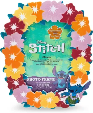 Silver Buffalo Disney Lilo and Stitch Hibiscus Hawaiian Lei Tropical Floral Photo Picture Frame, Pink Orange Red Yellow, 4 x 6 Inches