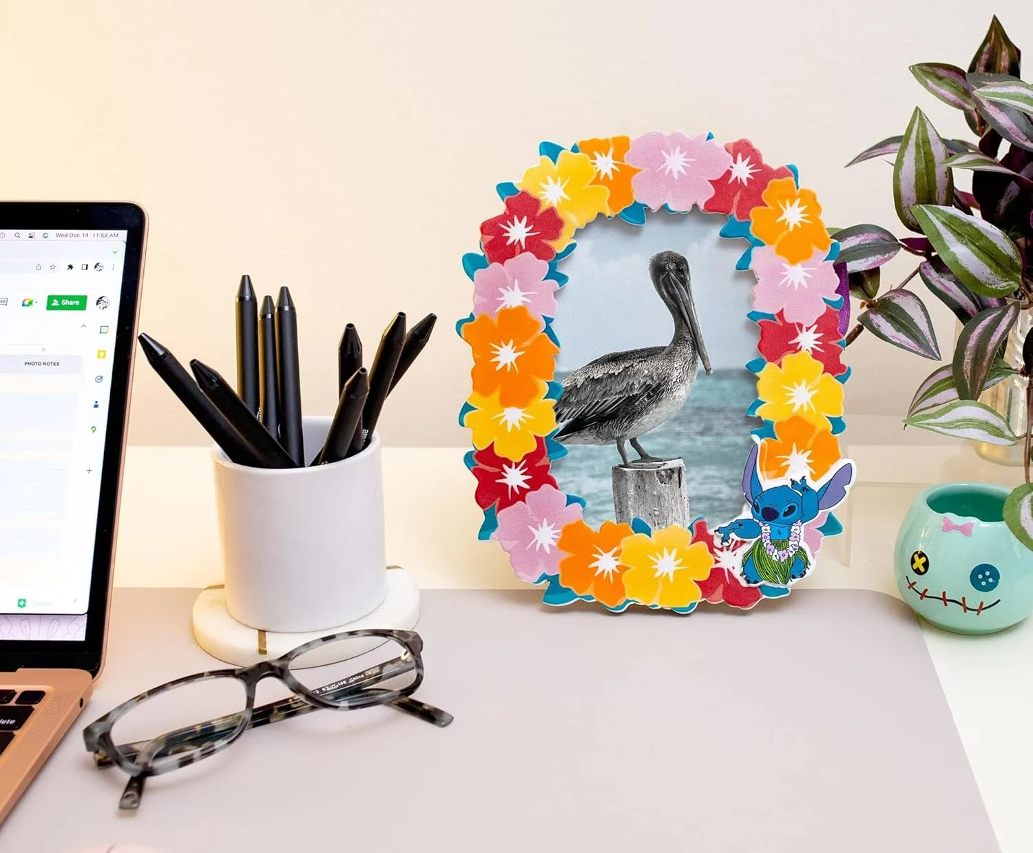 Silver Buffalo Disney Lilo and Stitch Hibiscus Hawaiian Lei Tropical Floral Photo Picture Frame, Pink Orange Red Yellow, 4 x 6 Inches