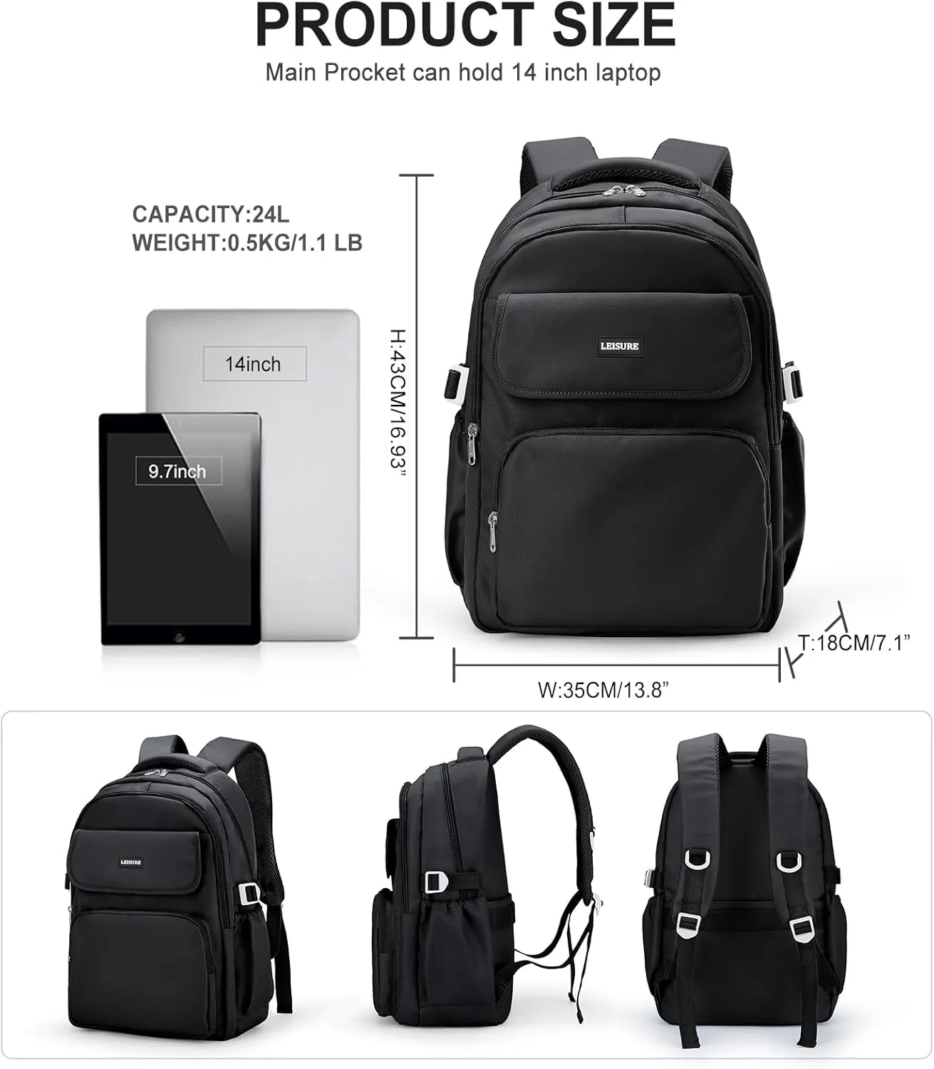 Simple Aesthetic Black Backpacks For School,Lightweight Casual College Backpack Women,Travel Laptop Daypack Men,Waterproof Middle School Book bag For Teens Boys Girls