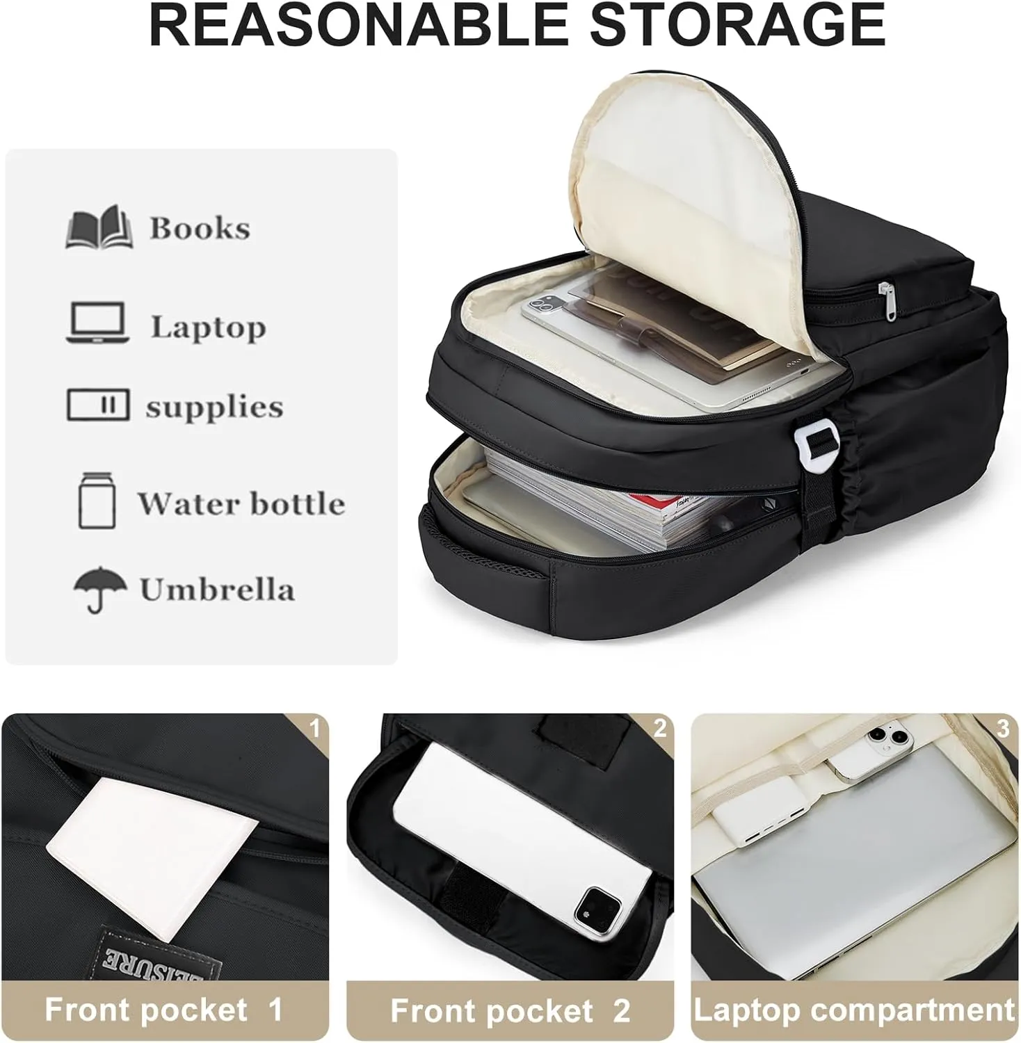 Simple Aesthetic Black Backpacks For School,Lightweight Casual College Backpack Women,Travel Laptop Daypack Men,Waterproof Middle School Book bag For Teens Boys Girls