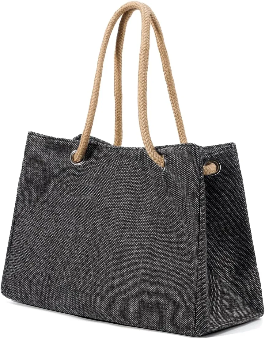 Simple and versatile shoulder bag, anti-theft zipper pocket on the back, linen handheld design