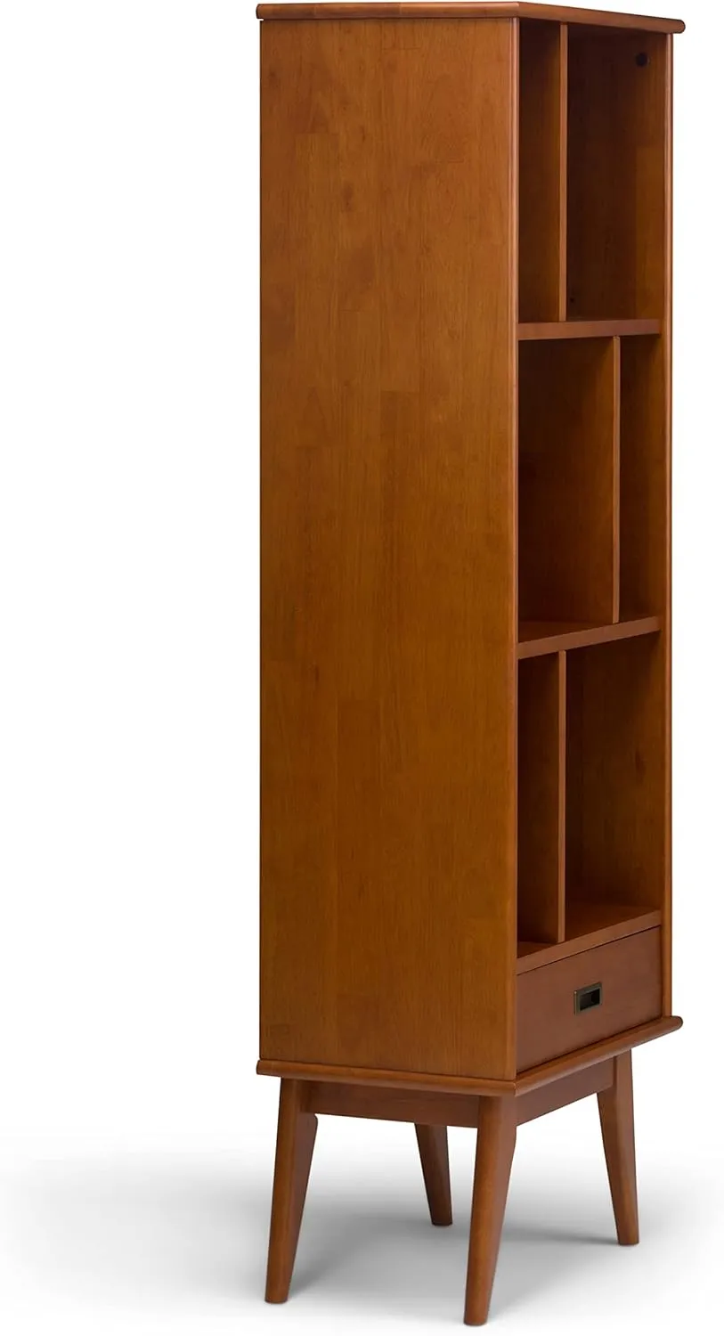 SIMPLIHOME Draper Bookcase - 64 inch Tall Solid Hardwood Storage Bookshelf in Teak Brown, Mid-Century Modern Storage for Living Room, Study Room or Office with Adjustable Shelves and Angled Legs