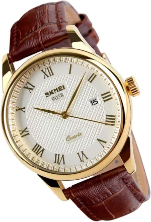 SKMEI Watch for Men Business Dress Classic Fashion Casual Black Leather Quartz Analog Waterproof Calendar Date Light Simple Wrist Watches Dad Fathers Gifts