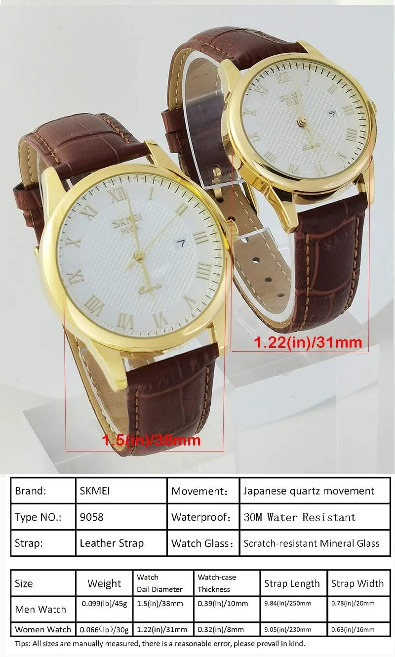 SKMEI Watch for Men Business Dress Classic Fashion Casual Black Leather Quartz Analog Waterproof Calendar Date Light Simple Wrist Watches Dad Fathers Gifts