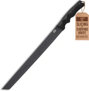 Slicing & Carving Knife - 12" - Interceptor Series - Granton Edge - G10 Handle - High Carbon Steel - w/ Sheath - Tactical Cutlery for Kitchen, Camping, and Outdoors
