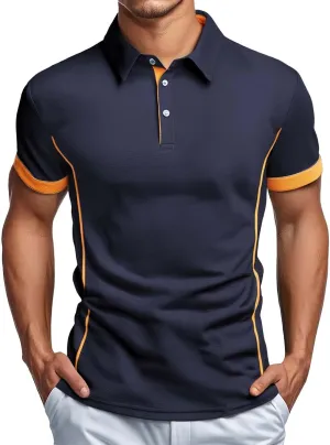 Slim Fit Polo Shirts for Men Causal Lightweight Collared Button Down Shirt Basic Short Sleecve Cotton Golf Polos