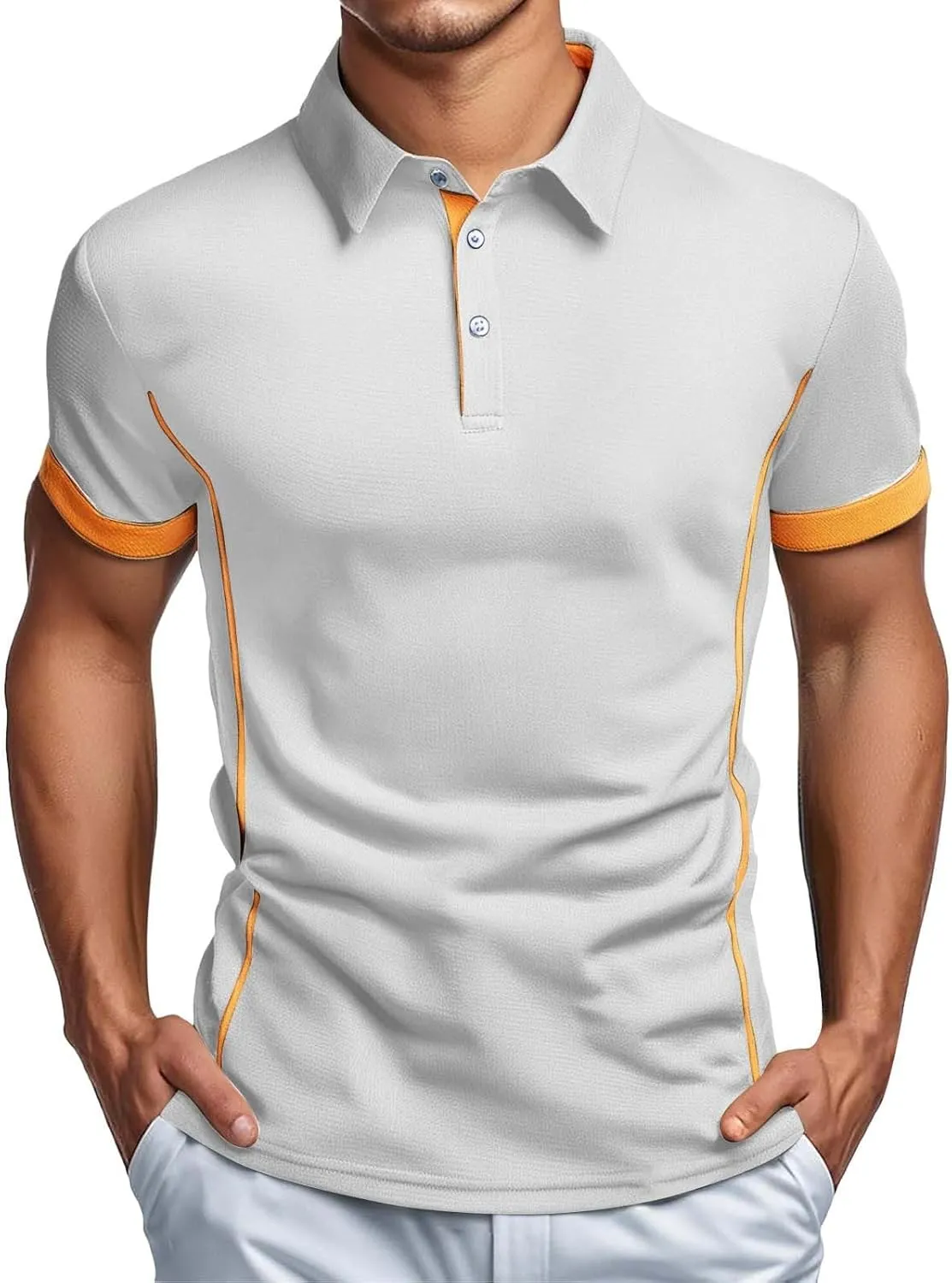 Slim Fit Polo Shirts for Men Causal Lightweight Collared Button Down Shirt Basic Short Sleecve Cotton Golf Polos