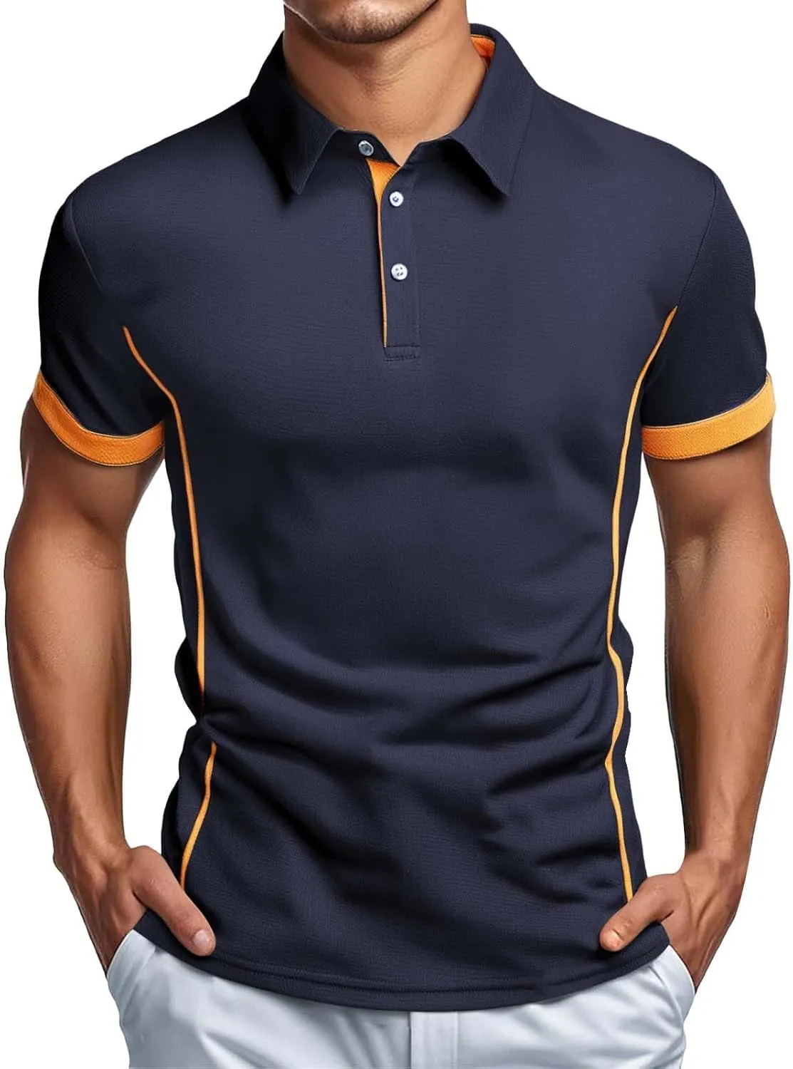Slim Fit Polo Shirts for Men Causal Lightweight Collared Button Down Shirt Basic Short Sleecve Cotton Golf Polos