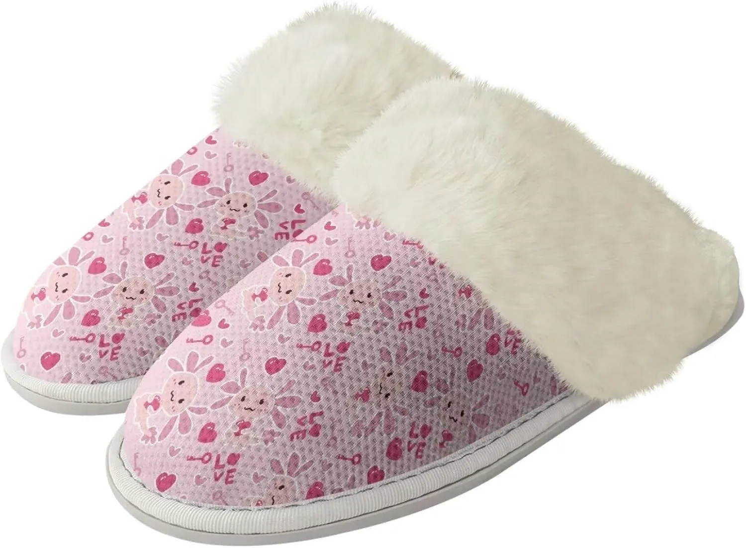Slippers For Women Indoor And Outdoor, Anti-Slip Sole Fluffy Slippers Flannel Lined Slippers with Fur Edges