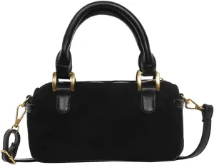 Slouchy Suede Boston Barrel Bag Women Corduroy Boho Satchels Shoulder Bag Crossbody Purse Mini Top-handle Tote Handbag