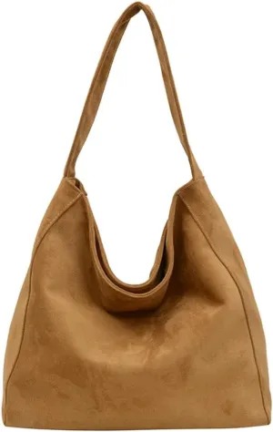 Slouchy Suede Tote Bag Women Trendy Corduroy Boho Satchels Shoulder Bag Crossbody Purse Travel Top-handle Tote Handbag