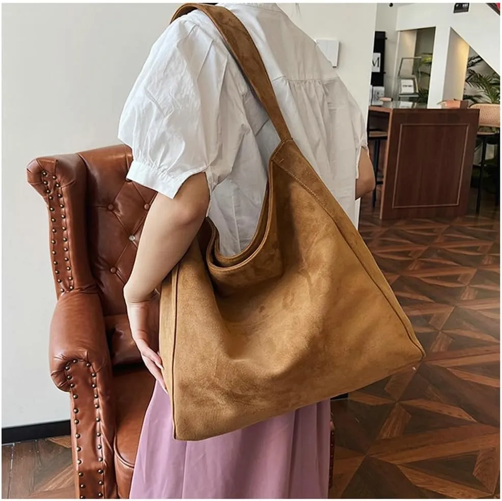 Slouchy Suede Tote Bag Women Trendy Corduroy Boho Satchels Shoulder Bag Crossbody Purse Travel Top-handle Tote Handbag